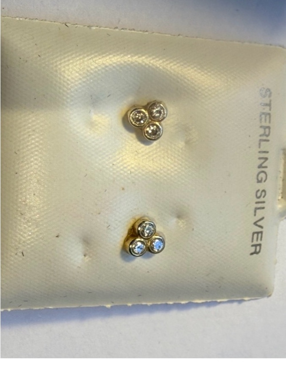 Sterling Silver Gold-Tone Triple Crystal Cluster Stud Earrings - Gold